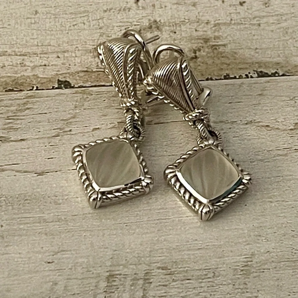 Rare Judith Ripka Sterling Silver Sandblasted Glass Drop Earrings - Picture 4 of 9